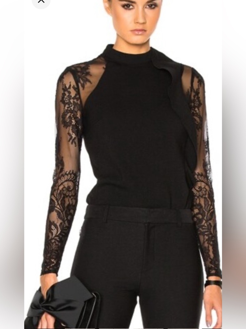 Black Lace-Sleeve Mock Neck Top tag remove  but it size 2